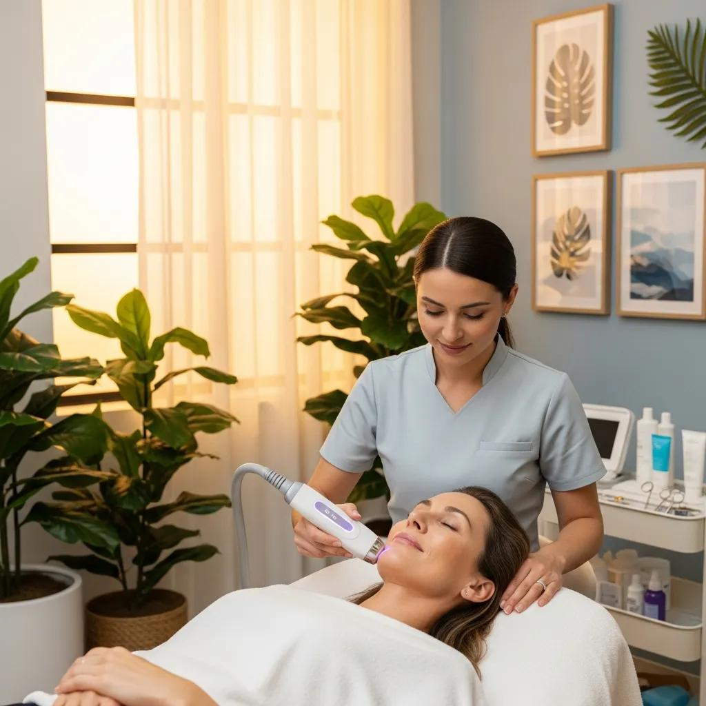 HIFU treatment session in a cosmetic clinic, highlighting patient care and advanced technology
