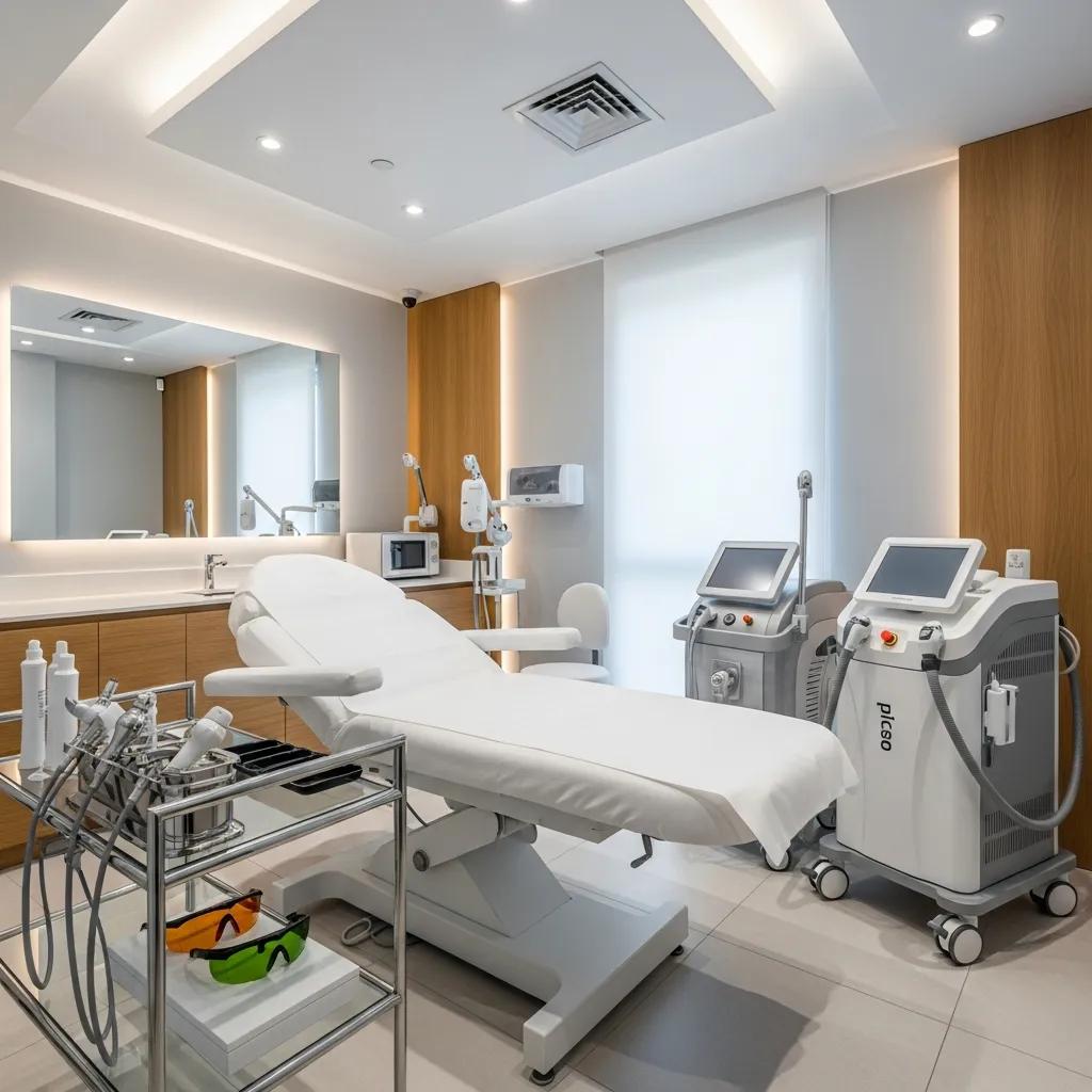 Modern pico laser treatment room with advanced equipment and a welcoming atmosphere