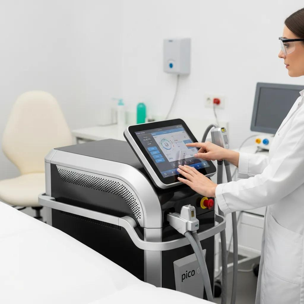 Pico laser device in a clinical setting, highlighting advanced technology for skin rejuvenation
