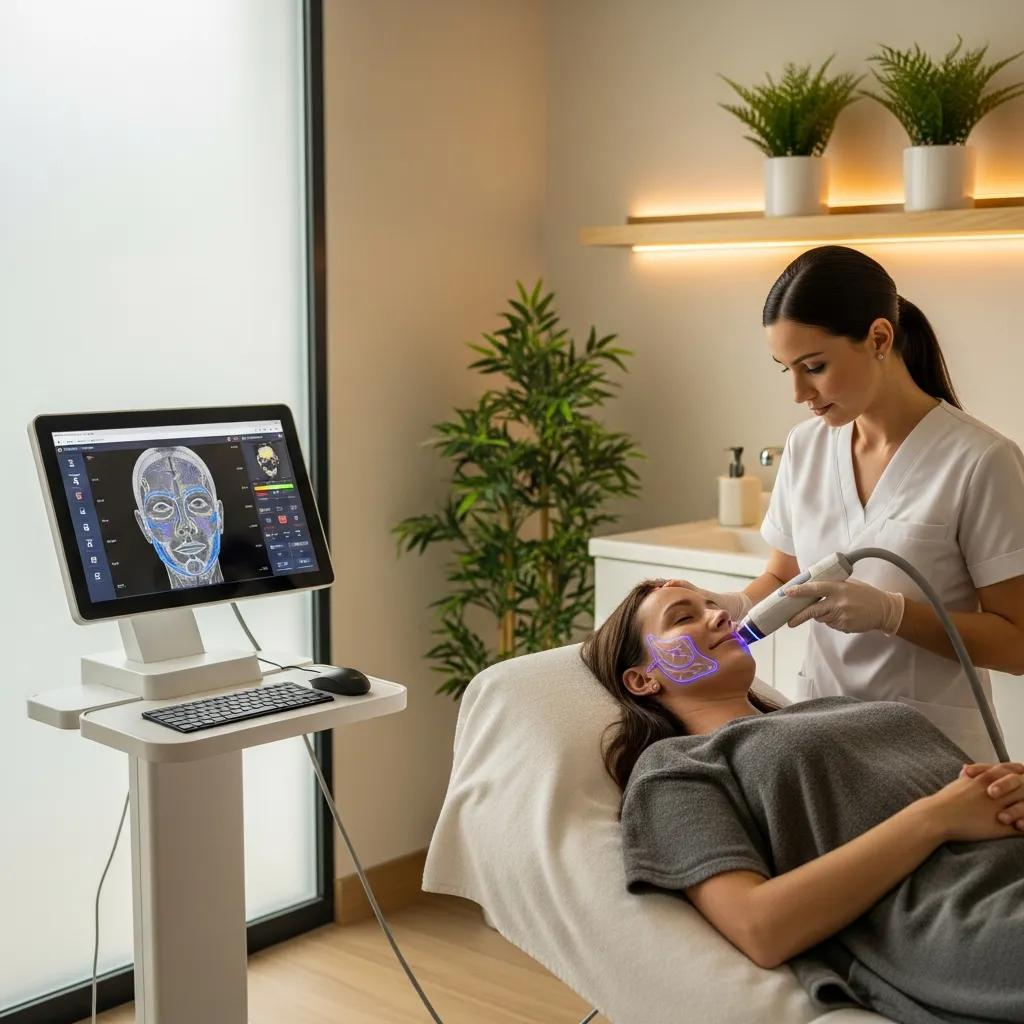 HIFU treatment session in a modern clinic highlighting advanced technology and professional care