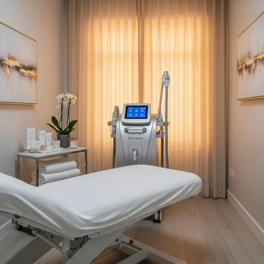 Modern Pico Laser machine in a serene cosmetic clinic environment, emphasizing skin rejuvenation