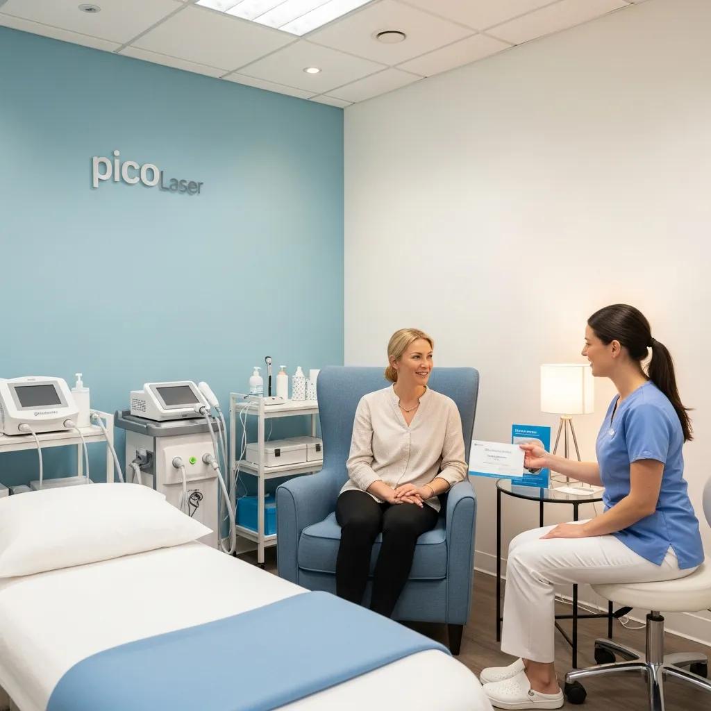 Pico laser consultation room with a specialist and patient discussing treatment options