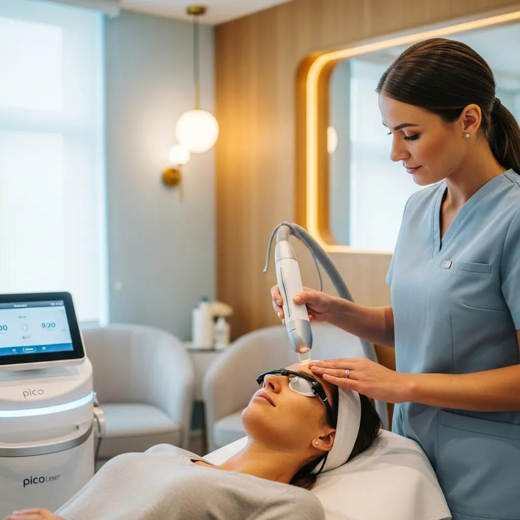 Pico Laser treatment in a modern clinic with a patient and clinician