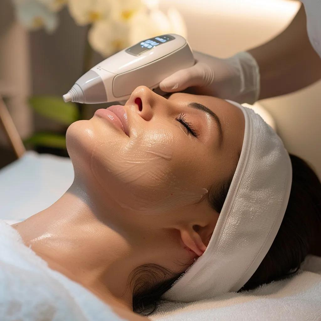 Patient receiving HIFU treatment in a calming spa environment, highlighting the non-invasive procedure
