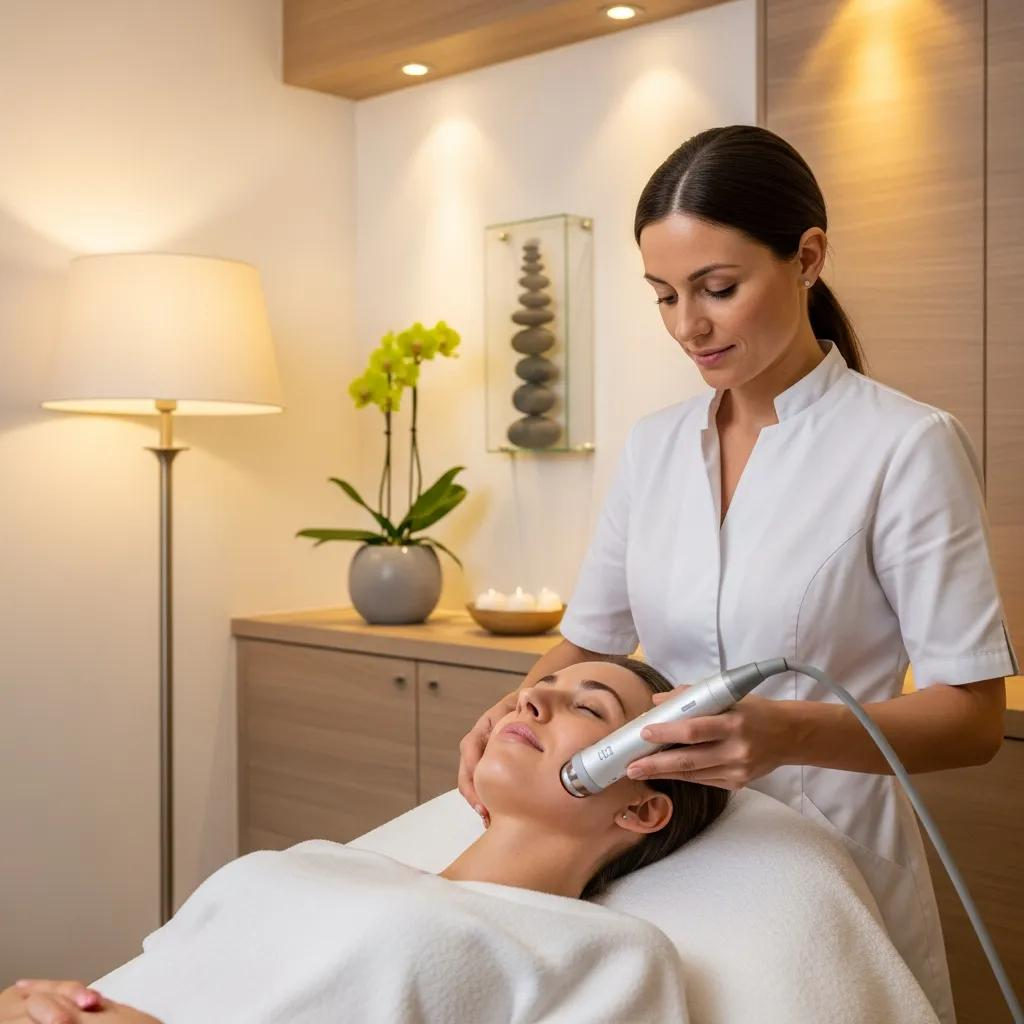 HIFU treatment session in a tranquil spa setting, highlighting the non-invasive cosmetic procedure