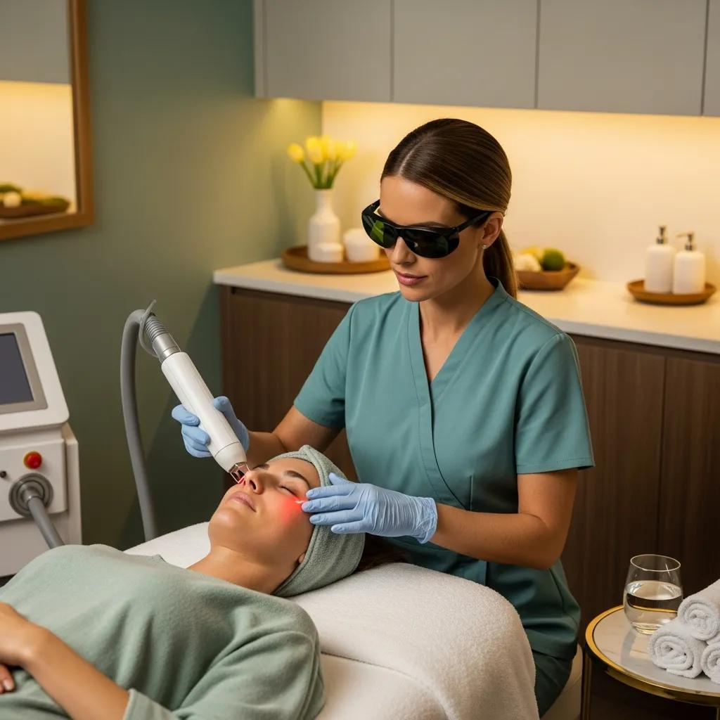 Patient receiving CO2 fractional resurfacing treatment in a calming spa environment